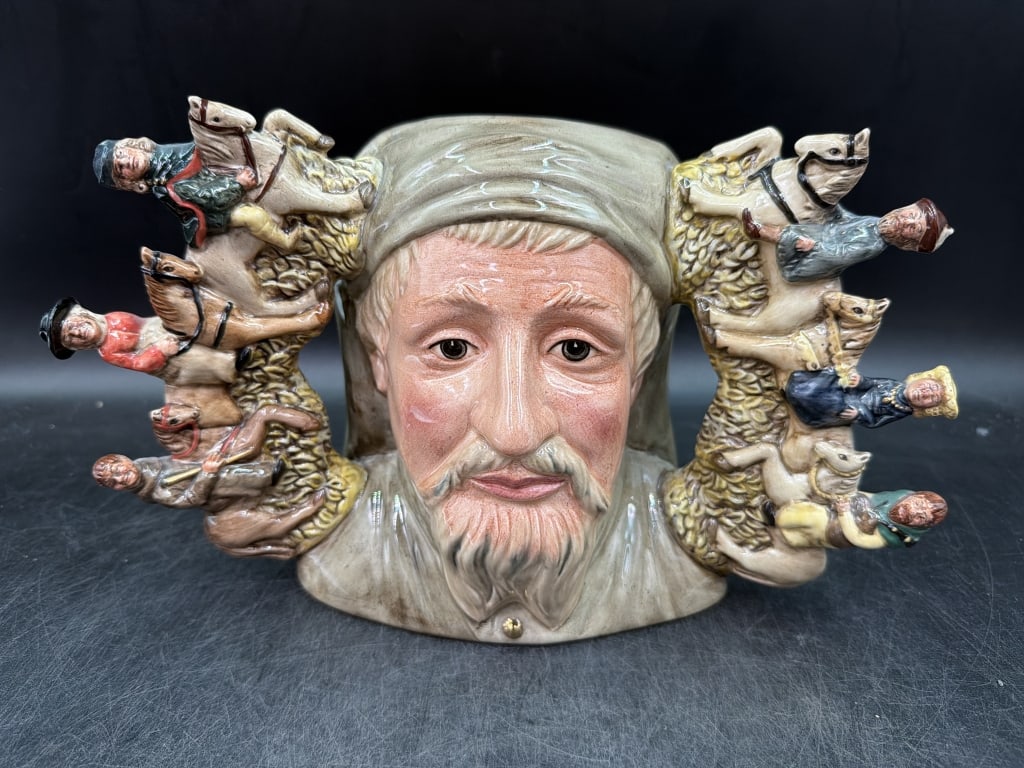 Royal Doulton 'Geoffrey Chaucer' LE #774: Large Rare Two handled jug designed by Robert Tabbernor in 1996. Measures 8" x 12" x 5.5. LE piece signed on bottom. Condition is good. No refunds given.
