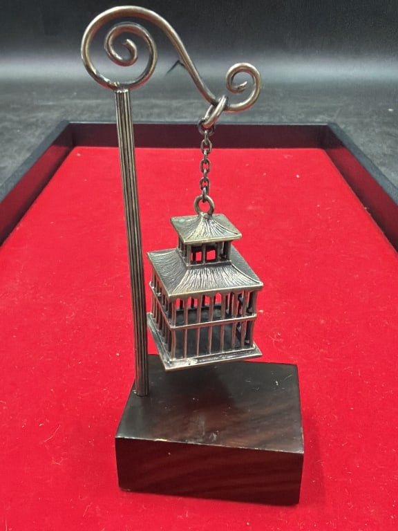 Antique Miniature Sterling Bird Cage on Stand (1 of 3)