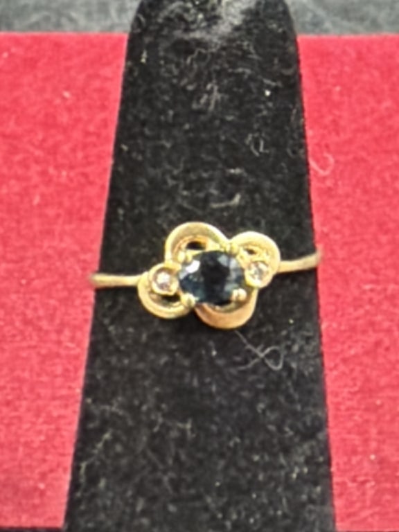 18k gold with sapphire/diamonds. Marked 750.: Nice ring that weighs 1.7g and is a size 6.5. Condition is consistent with age and use, appears good. See pictures. No refunds given.