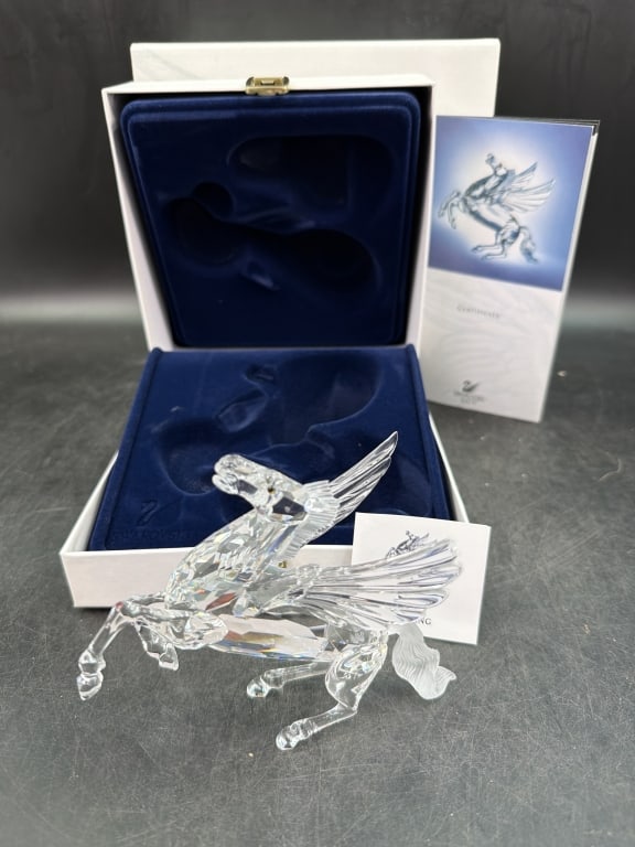 Swarvoski Crystal 'The Pegasus' Figurine: comes with original box and papers. Part of the " "Fabulous Creatures". Measures about 4.5" and condition is good, see pictures. No refunds given.