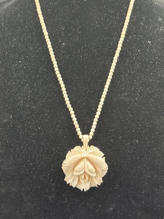 Vintage Rose Pendant Necklace: Vintage Beaded necklace with rose. Condition is good, see pictures. Measures chain about 22" and pendant is 1 3/4" and 3 dimensional. No refunds given.
