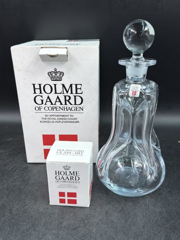 Holmegaard of Coenhagen Danish Art: Glass item from their Trigona Christmas bottle series. Nice glass bowl or decanter. See pictures, condition is good. No refunds given.