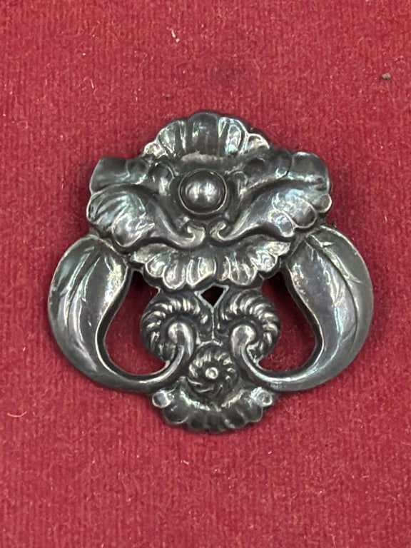 Vintage Sterling Demark Georg Jensen Pendant: Marked on the back 925 Denmark.. Sterling Silver orchid brooch that features a central flower surrounded by intricate leaves and scrolled details. Weighs 13.1g and condition is good, see pictures. No