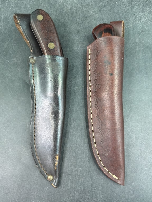 Knifes with Sheaths: Total of 2 fixed blade knives with sheaths. There is Western and Imperial. See pictures, condition is consistent with age and use. No refunds given.