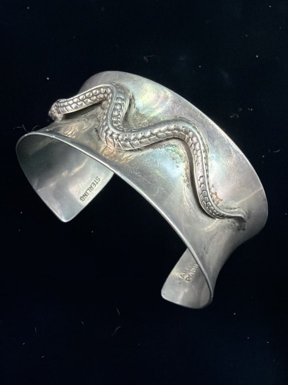 Sterling Native American Cuff 'Signed' - 3