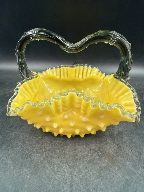 Victorian Style Lemon Art Glass Basket (1 of 4)