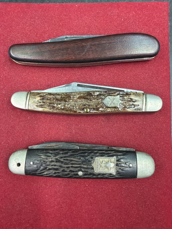 Vintage Pocket Knives: Total of 3 in this lot. There is a Camillus, German and Tropper. See pictures, condition is consistent with age and use. No refunds given.