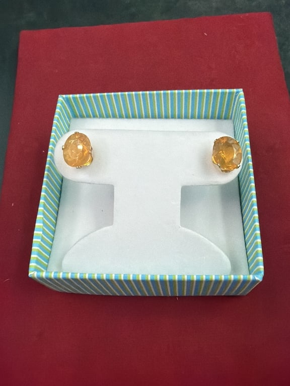 14kt gold Mexican Fire Opal Stud Earrings (1 of 3)
