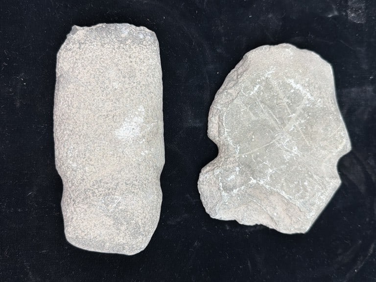 Native American Artifacts: from estate out of Montana. Measures 5 3/4 x 2 3/4" and the other is 5.5" x 4 3/4". Condition is consistent with age, see pictures. No refunds given.