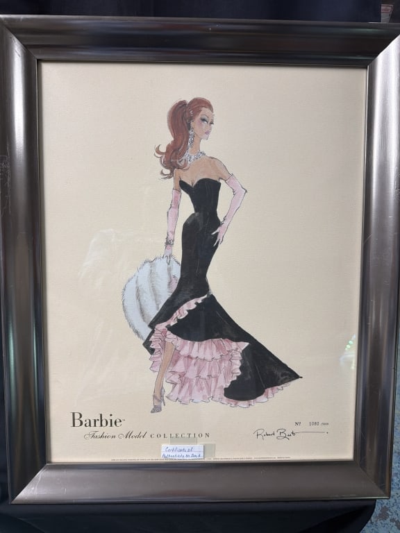 Robert Best COA Barbie Fashion Model Collection: LE #1080/5000. Official lithograph and screen print art series. COA on back. Measures 23" x 18 3/4" x 2". Condition is good, see pictures. No refunds given.
