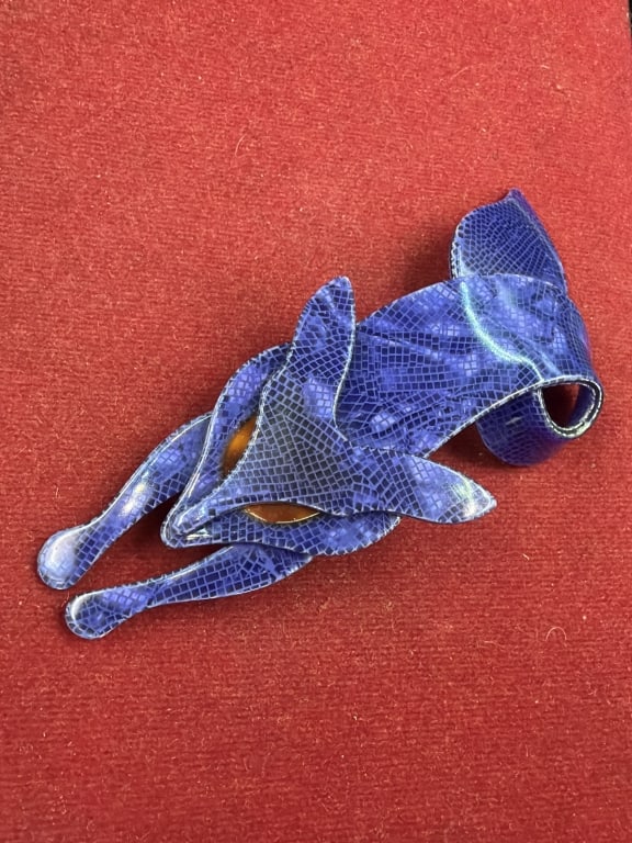 Lea Stein Blue Patterned Fox Brooch (1 of 3)