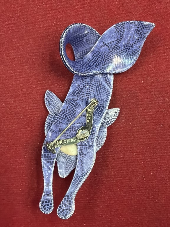 Lea Stein Blue Patterned Fox Brooch - 2