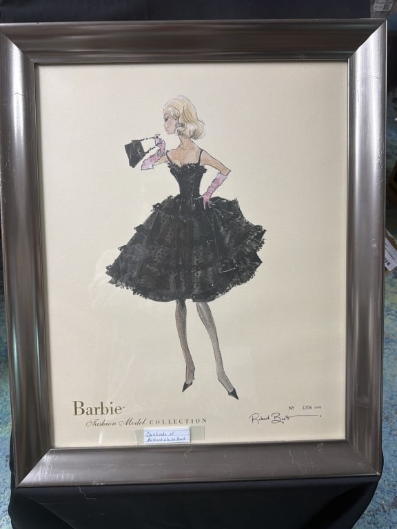 Robert Best Barbie Fashion Model Collection: LE #1206/5000 and COA. Official lithograph and screen print art series. COA on back. Measures 23" x 18 3/4" x 2". Condition is good, see pictures. No refunds given.