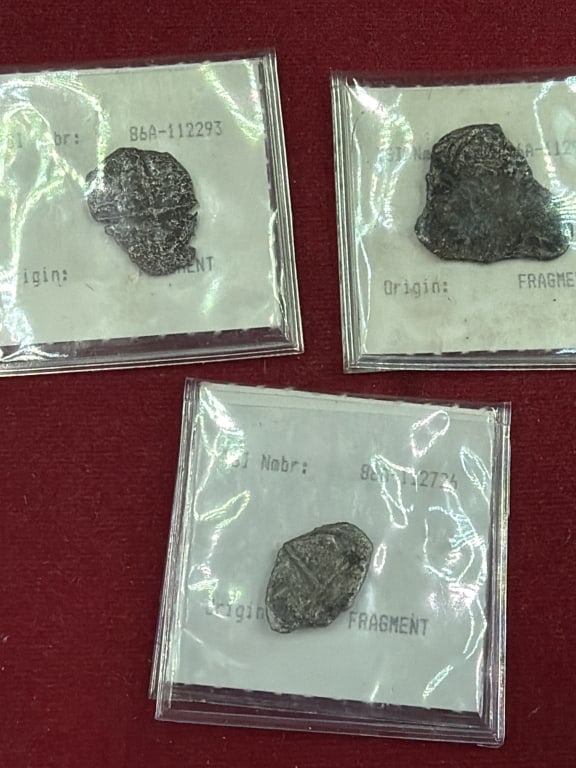 Atocha Treasure Coins: Total of 3 Atocha treasure coins w/cert. numbers. See pictures, condition is consistent with age and use. No refunds given. Resell due to non payer bidder.