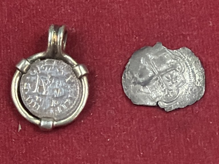 Treasure Coins: Total of 2 treasures coins. One is in a bezel. See pictures. Condition is good, No refunds given. Resell due to non payer