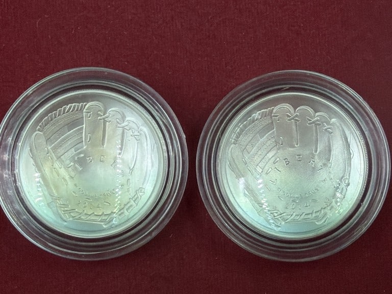 National Baseball Hall of Frame Silver coins: Commemorative coin issued by US Mint. Coin made of 90% silver and 10% copper. Coin is curved shape and in protective case. See pictures, condition is good. No refunds given.