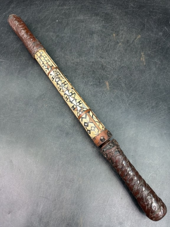 Vintage WW2 Somalia North Africa Cane Sword: Blade appears spiraled or twisted. Scabbard is decorated with inlaid panels. Measures overall 15.5". Condition appears good, see pictures. No refunds given.