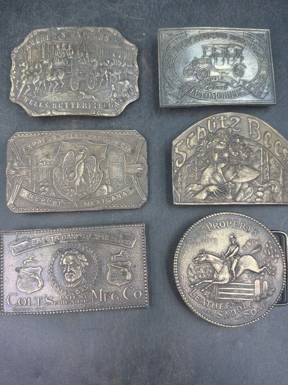 Vintage Brass Buckles: Total of 6 buckles in this lot. See pictures, condition appears good. No refunds given.