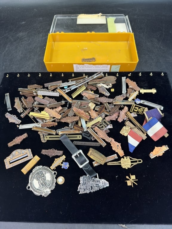 Vintage Collection: Includes mixture military style pins, tie clips and fraternity style medals. See pictures, condition is consistent with age and use. No refunds given.
