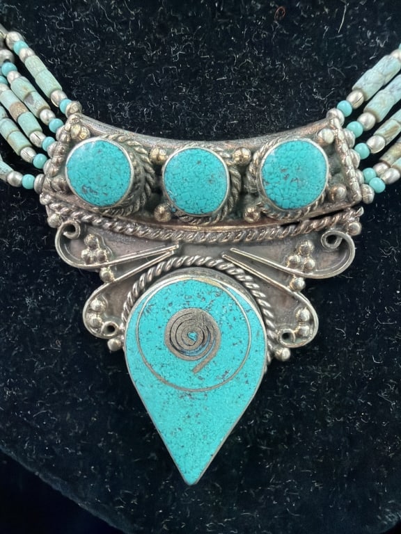 Native American Silver Statement Necklace - 4