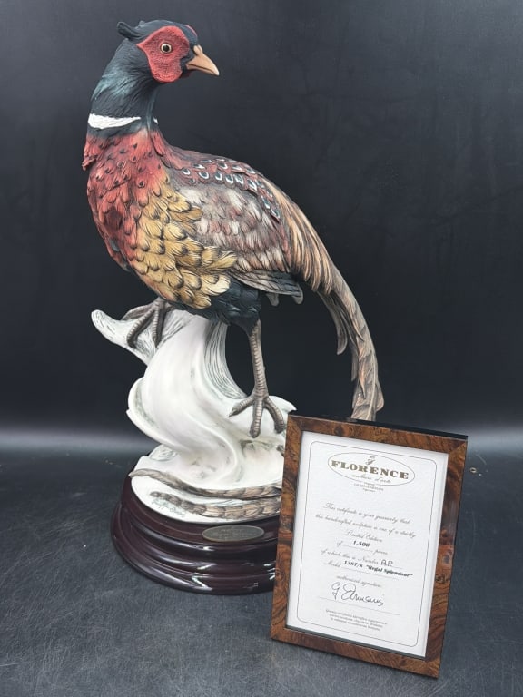 Giuseppe Armani "Regal Spendour: New in original box with certificates. Limited Editiion sculpture Peacock (Artist Proof of 1500). 12 inches high by 11.5 inches wide by 3.5 inches deep. Condition is good, see pictures. No refunds