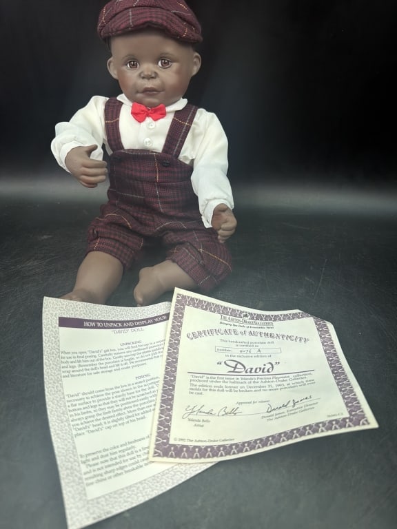 Yolando Bello "David" Porcelain Doll: Precious playmates collection for Ashton Drake Galleries. Released in 1992. Comes with paperwork and condition is good. See pictures, no refunds given.