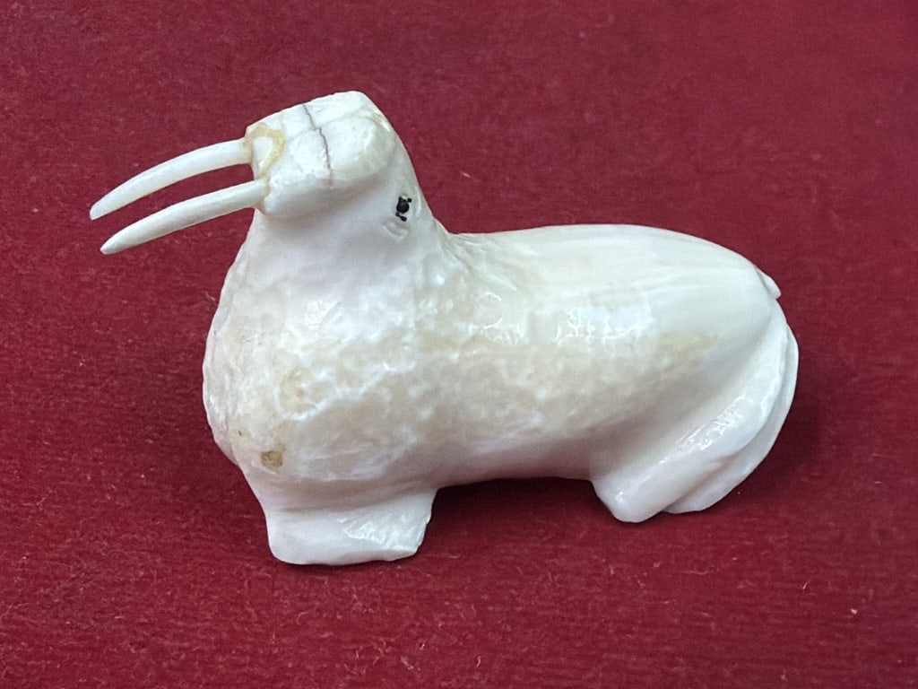 Fossilized Whale Tooth: Traditional Alaskan piece that measures 1 1/4" x 2". Condition is good, see pictures. No refunds given.