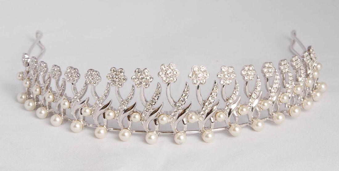 Swarovski, Silvery metal tiara with rhinestones and (1 of 5)