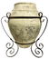 Backed clay jug, 18th century, Sicily. Metal stand