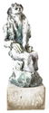 Baked clay sculpture represents a man sitting . Signed