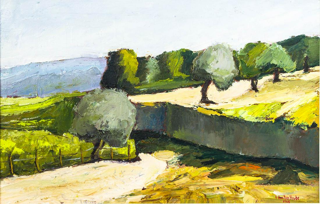 Dutch painter from the 20th century. Regalbuto: Paintings - Dutch painter from the 20th century. Regalbuto countryside. 40cm x 60cm, Oil on linen cardboard. Signed by Van Den Hende.