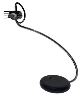 Skipper. Designed by Bruno Gecchelin 80s. Halogen table: Skipper. Designed by Bruno Gecchelin 80s. Halogen table lamp in black lacquered metal, chromed metal rod arm, lacquered aluminum baffle. Wear and tear.