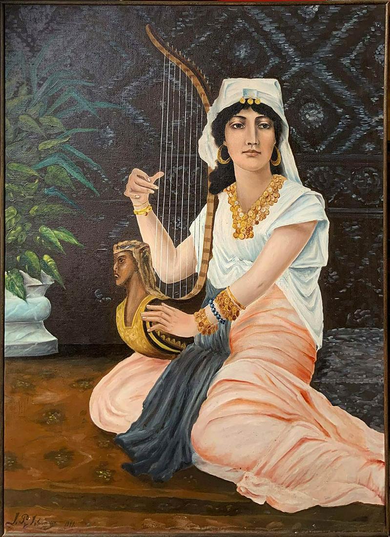 Oil painting on canvas depicting oriental woman with (1 of 5)