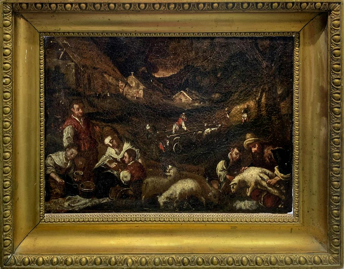 Oil painting on canvas depicting characters intent to (1 of 5)