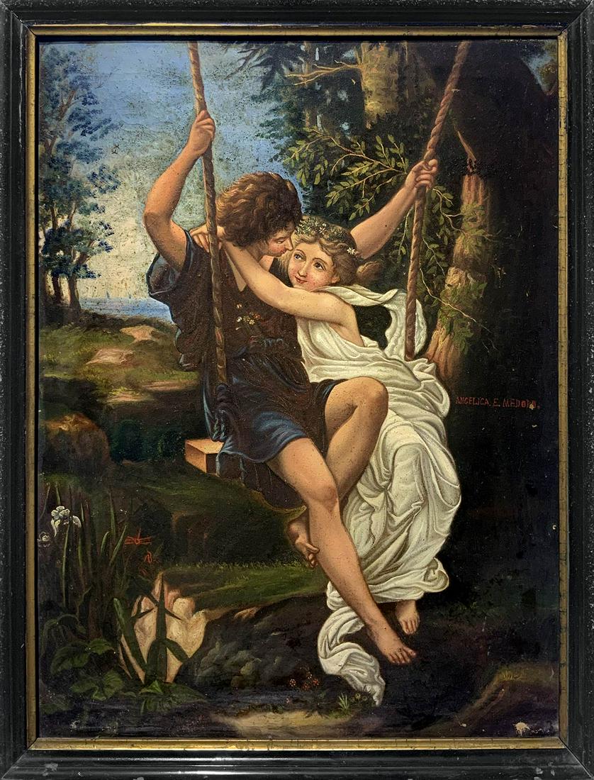 Oil painting on canvas depicting Angelica and Medoro, (1 of 4)