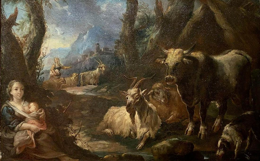 Oil painting on canvas by Johann Heinrich Roos (1 of 6)