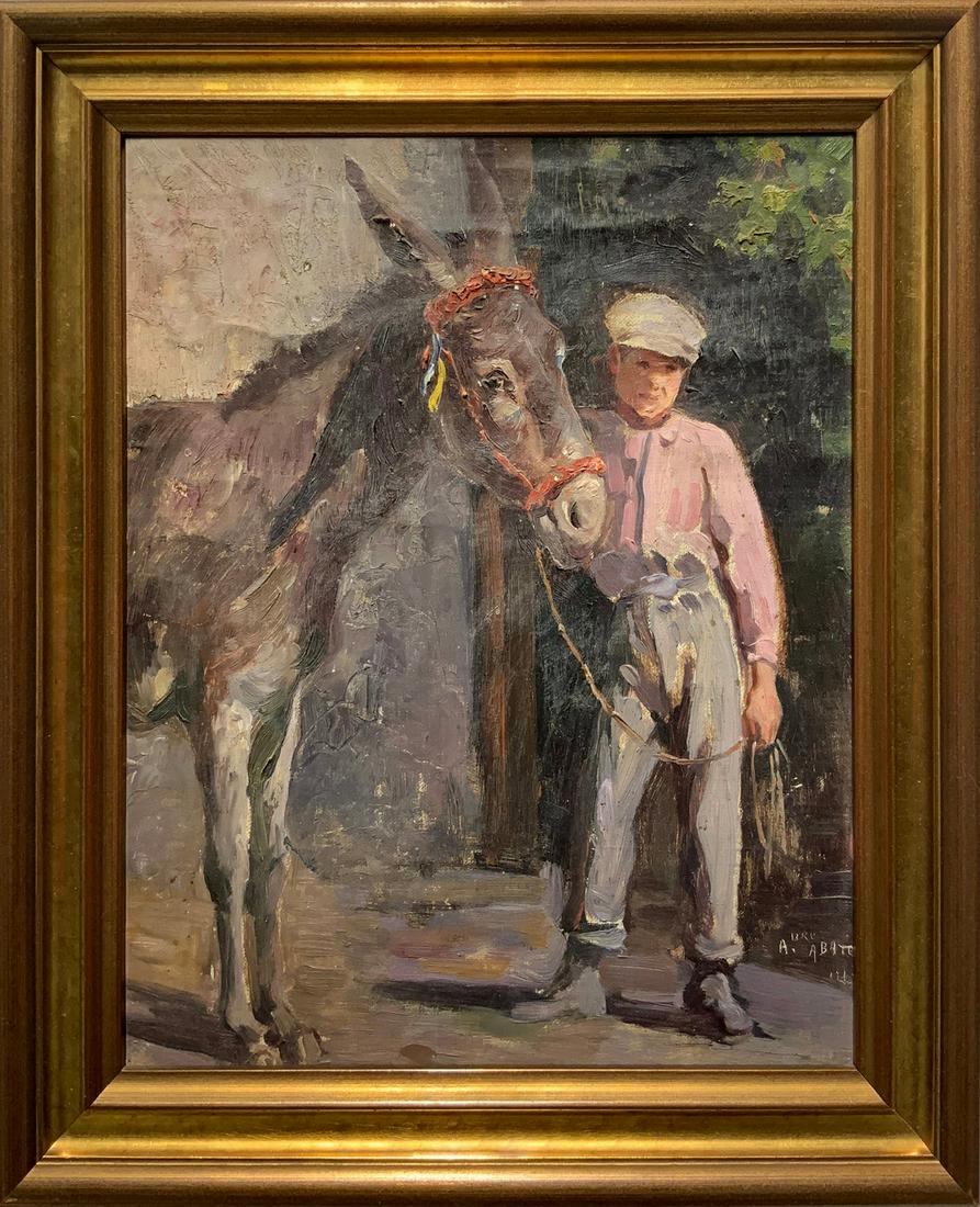 Oil paint on canvas depicting boy with donkey, (1 of 5)