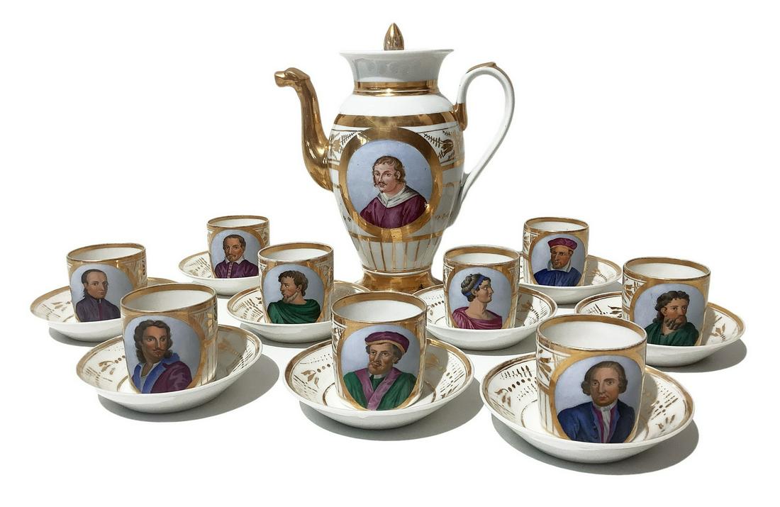 Porcelain Coffee service depicting illustrious men in a (1 of 4)