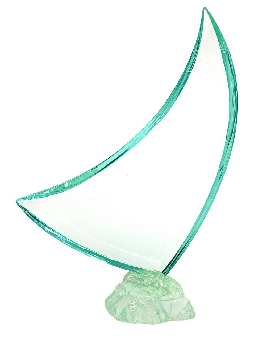 Green glass sculpture depicting Nile Sailing, (1 of 6)
