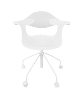 Production Driade, plastic chair Leaf model, design: Production Driade, plastic chair Leaf model, design Ross Lovegrove. Italy, chair with white plastic seat, white lacquered metal foot. It has Wear and tear.H 82 cm, width cm 70, depth cm 40H 82 cm, wid