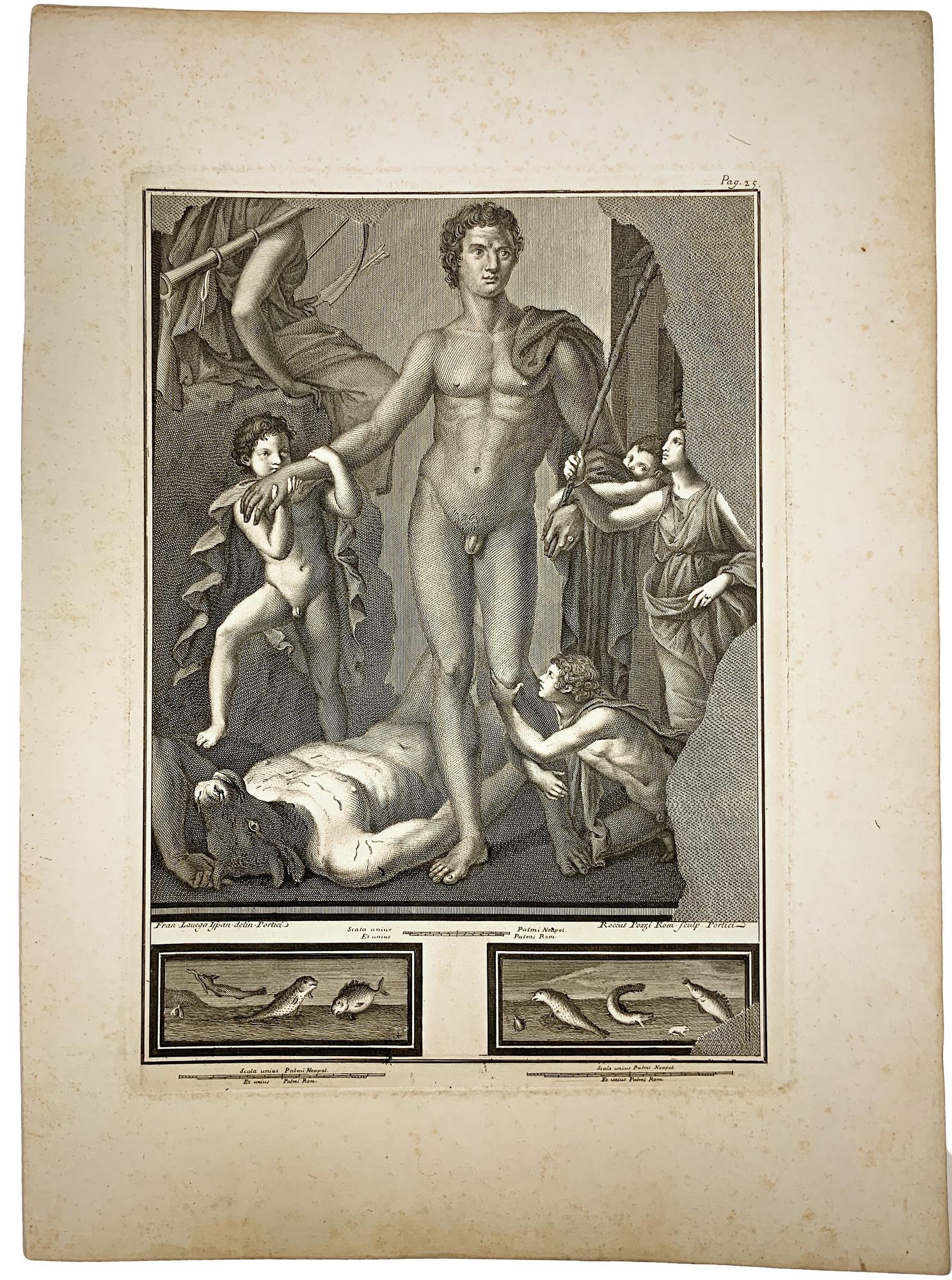 Print from the year 1725 depicting "Hercules kills the: Print from the year 1725 depicting "Hercules kills the Minotaur". France, Design Francesco La Vega (Hispanic), Engraving Rocco Pozzi (Romano)H mm 480, Width 350 mmIn other prints similar to the name o