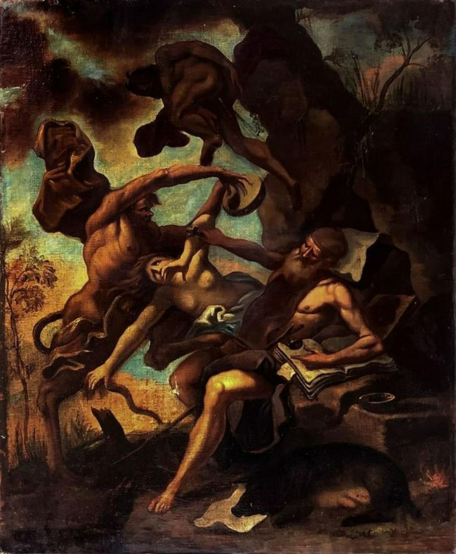 TEMPTATIONS OF SAINT ANTHONY,, late eighteenth century: oil painting on canvas h 82x66 cm Without frame.
