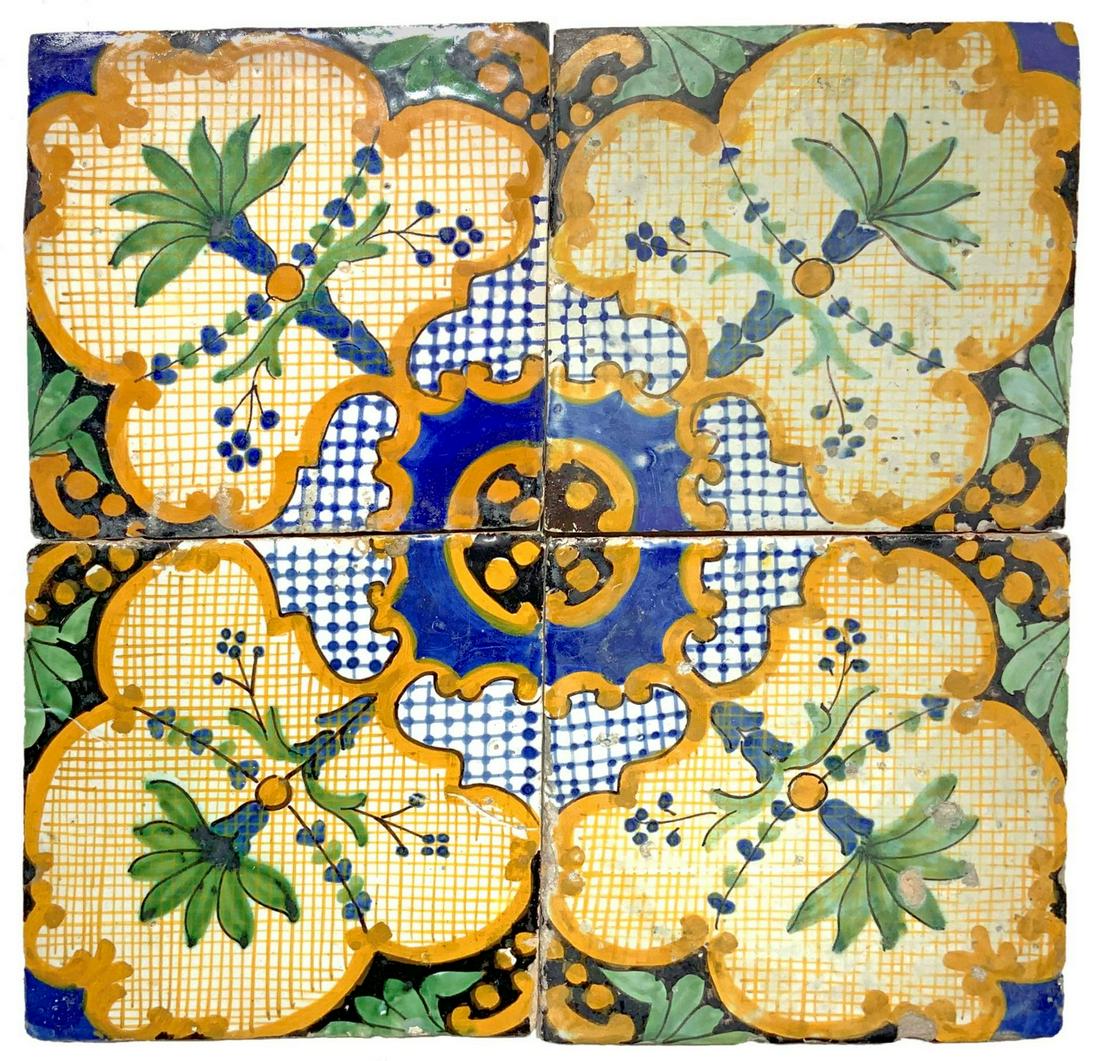 Premiata Fabbrica Francesco Collonese - Square of ceramic tiles with palm decoration, Naples, XIX /: 21.5x21.5 cm each tile Consisting of 4 tiles. Availability 2 panels.