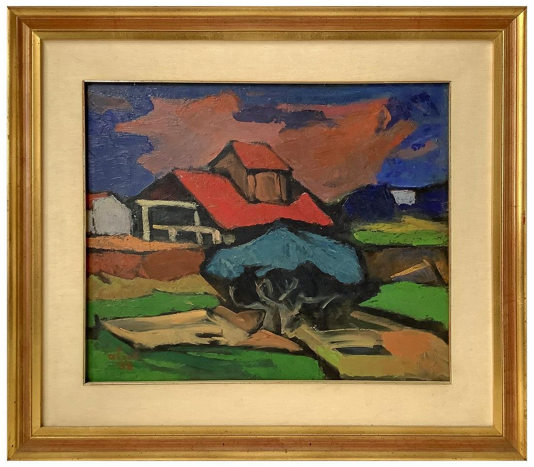 Giovanni AlicÃ² (Catania 1906-Milano 1971) - Landscape with houses "Suburbs", 1958 (1 of 5)