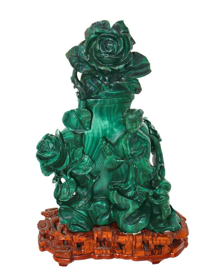 Bruciaprofumi in malachite with wooden base (1 of 5)