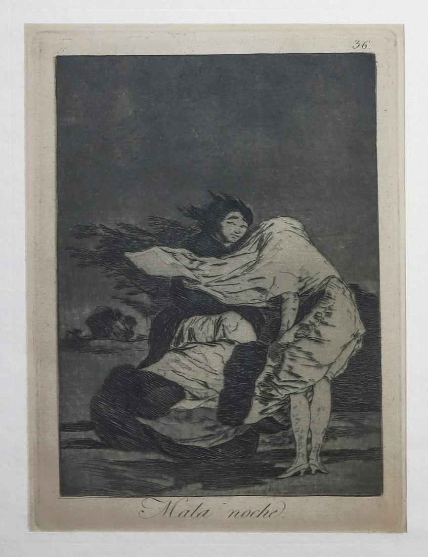 Francisco de Goya (Spanish 1746-1828) - `` Mala Noche '': Etching and aquatint 215 mm x 150 mm, framed cm 37 x cm 27 Series '' Los Caprichos '' (1799), No. 36, antique edition.