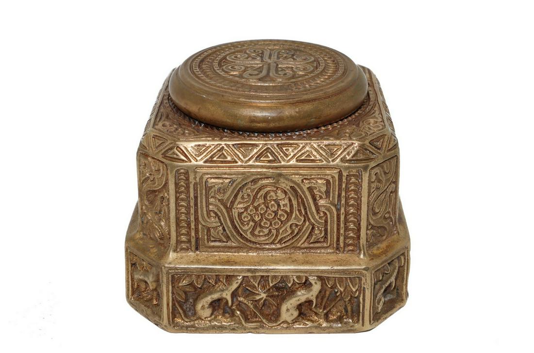 Tiffany Studios (American 1902-1932)  - Gilt bronze inkwell, 1920s (1 of 5)