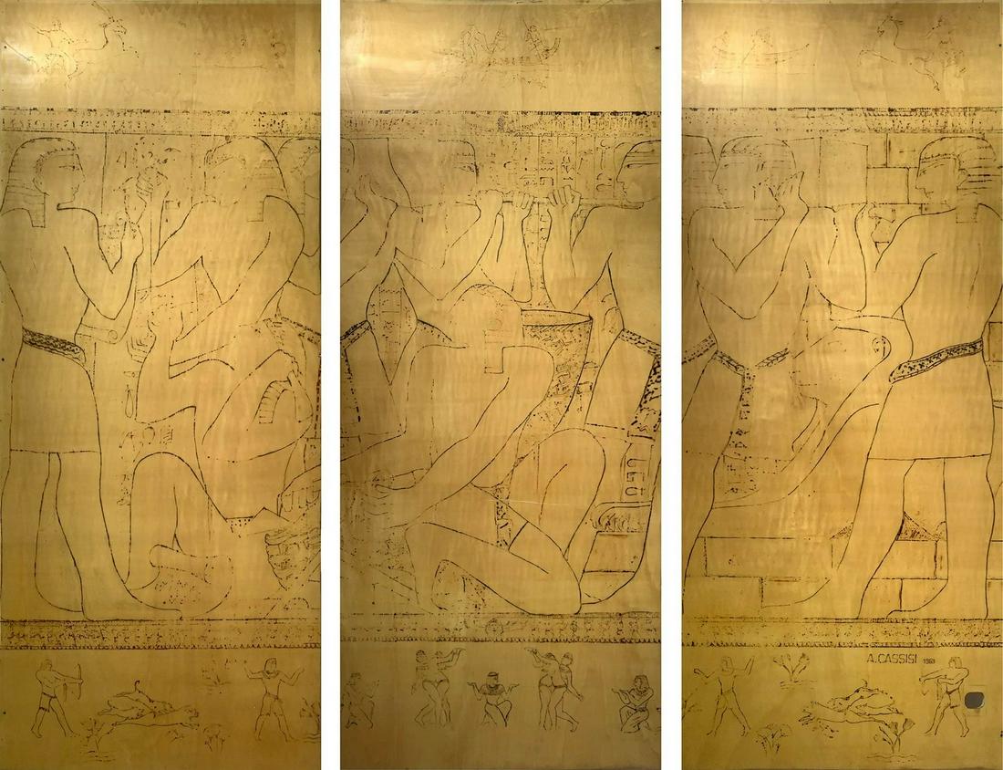 Veneered panel depicting Egyptian scenes composed of 3 elements, 1963 (1 of 7)
