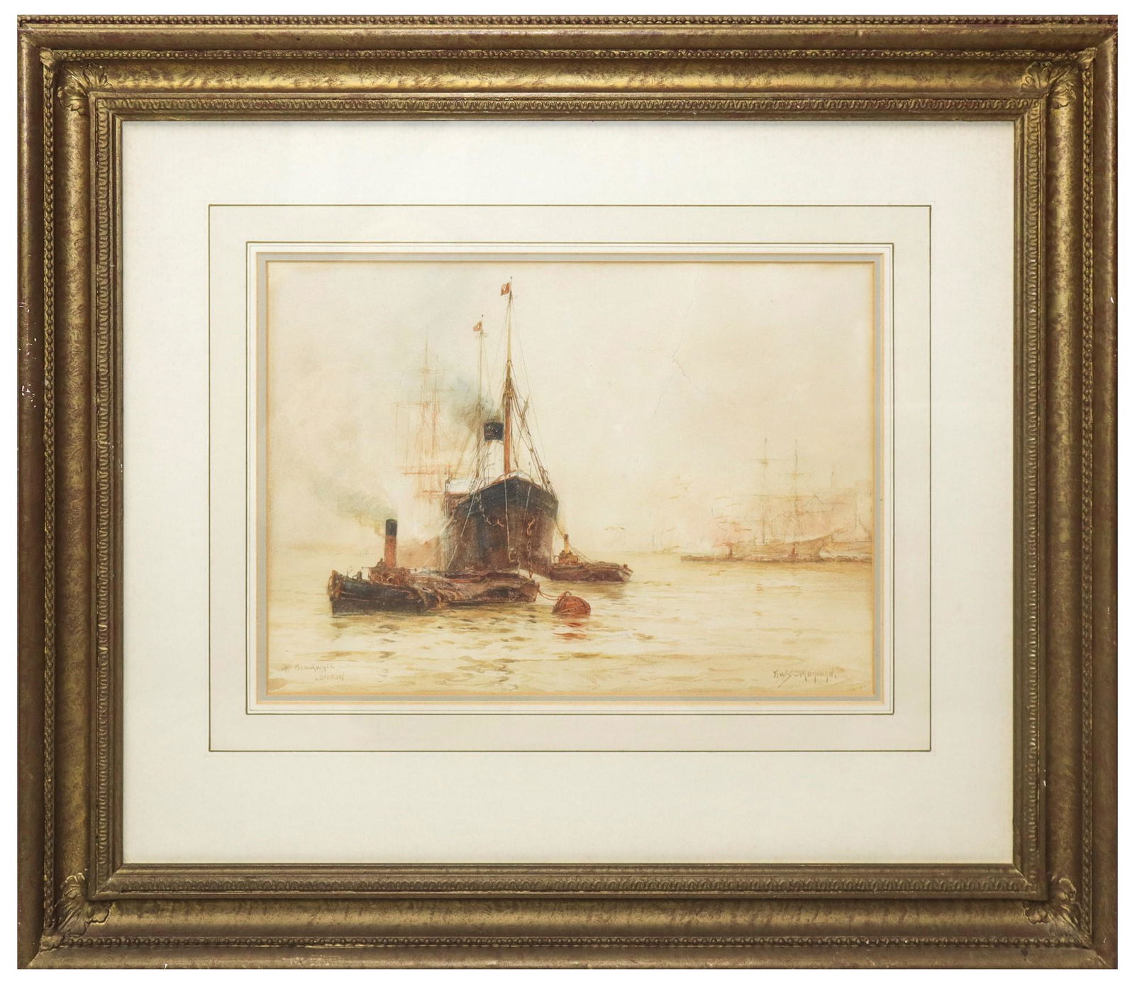 William Harrison Scarborough (Dover 1812-Columbia 1871) - Blackwall, London.: Watercolor on paper 26x35 cm, framed 53x60 cm Small crack. Signed lower right.