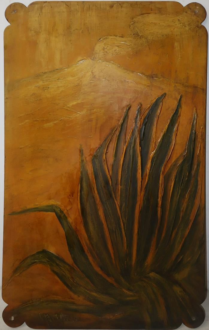 G. Belfiore - Decorative panel depicting succulent plant and Etna in shades of ocher (1 of 4)